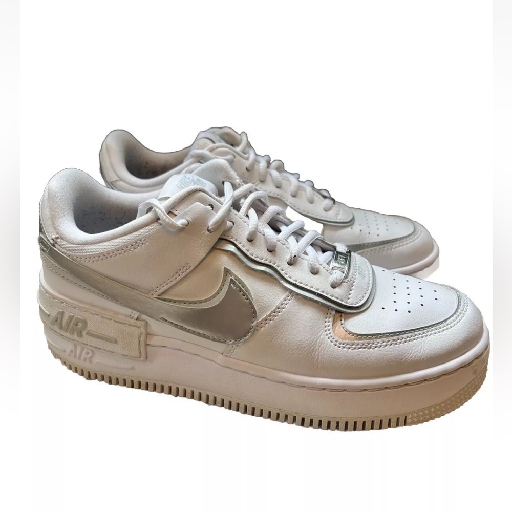 Nike Air Force 1 Shadow Metallic Silver White  Women’s Size 8.5